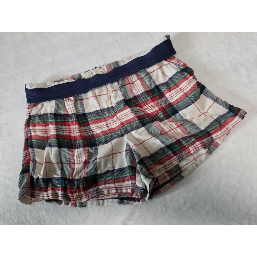 Aerie womens medium holiday plaid print boxer pajama sleepwear mini shorts